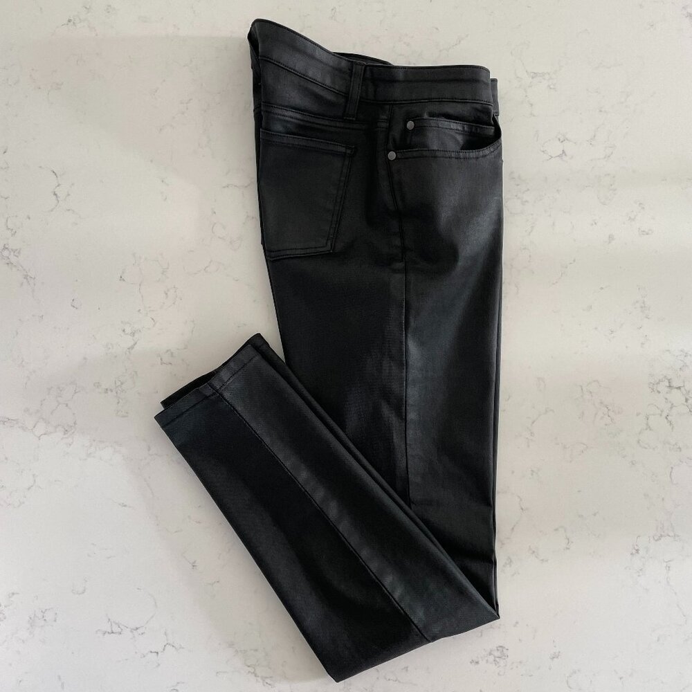 Eileen Fisher 5 Pocket Sleek Coated Waxed Organic Cotton Skinny Jeans Black 8